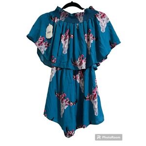 NWT Altar’d State Boho Cow Skull Floral Romper Size S